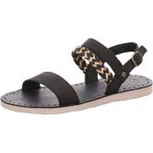 UGG Elin Black & Gold Leather Braided Strap Flat Sandals Women's size 10